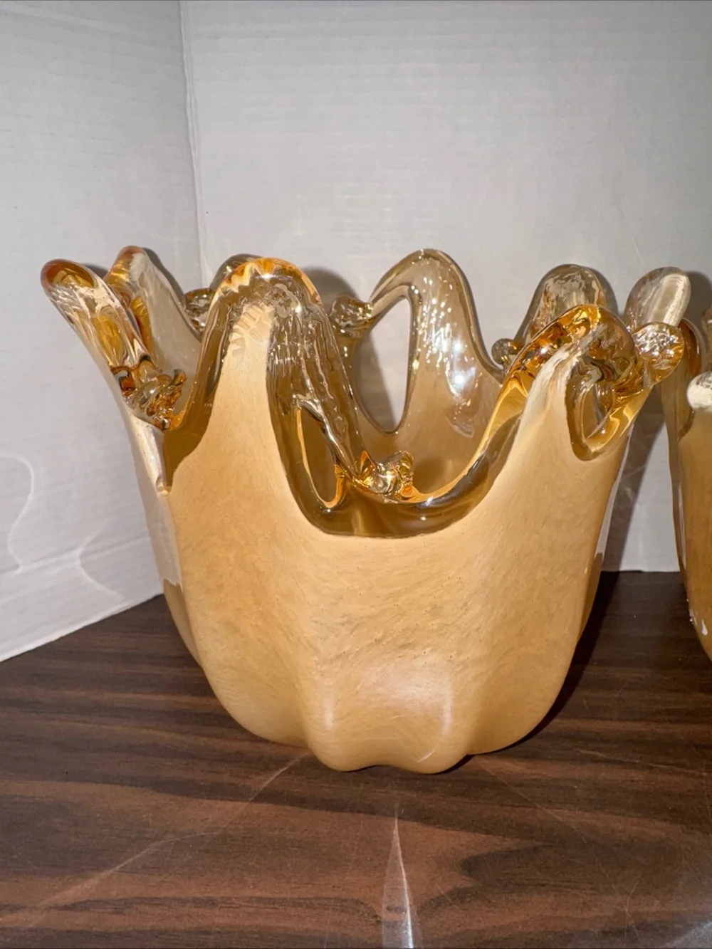 Set Of 2 Murano White Crystal Bowl  Handmade in Italy